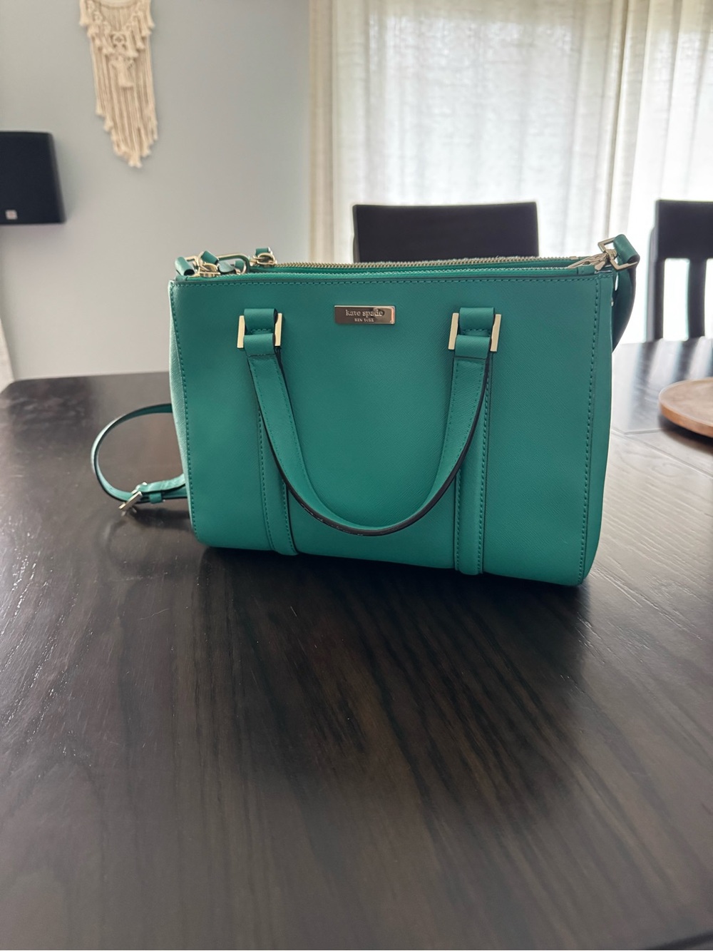 kate spade teal satchel with crossbody strap
